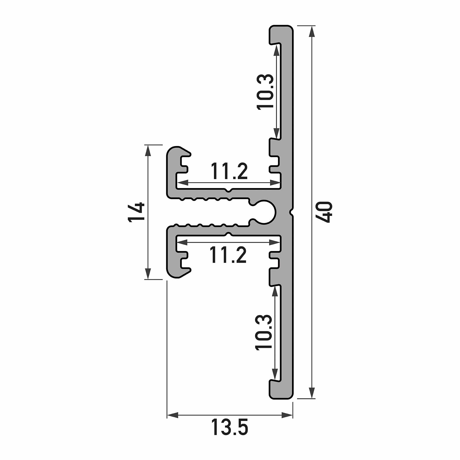 Bemassung 1-2 Meter LED Aufbauprofil BACK (BA)