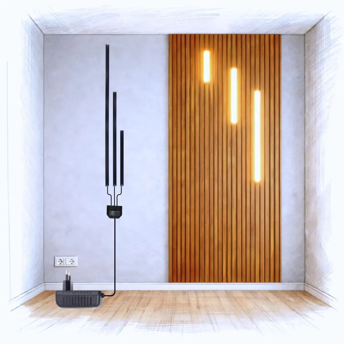 3er Set dunkler Lichtleisten für Akustikpaneele