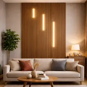 Beispielbild eines Wohnzimmers mit beleuchteter Akustikpaneele