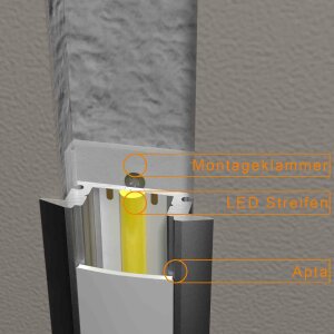 APTA 200 cm weiss milchig click mit Endkappen + 2 Stück Halter
