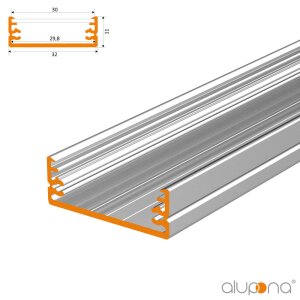 LED Aluprofil WIDE 200 cm eloxiert Abdeckung milchig slide mit Endkappen + 2 Stück Halter