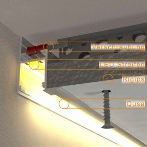LED Aluprofil QUSA 200 cm eloxiert Abdeckung  milchig