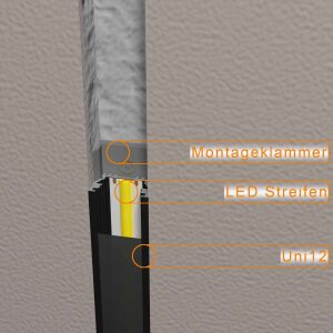 LED Aluprofil UNI schwarz 100 cm milchig rund click mit Endkappen + 4 Stück Halter