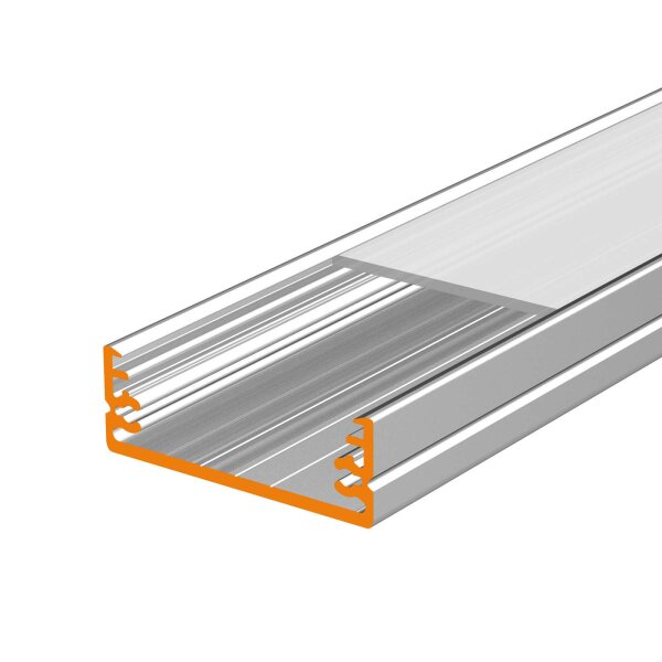 LED Aluprofil WIDE 49.5 cm eloxiert Abdeckung milchig mit Endkappen + 2 Stück Halter