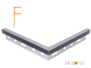 90° Außenecke MOLA eloxiert  + Abdeckung schwarz