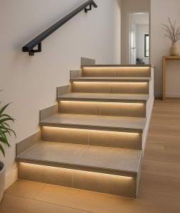 LED Treppenprofil Ely eloxiert – Fliesenprofil für LED-Beleuchtung für elegante Treppen