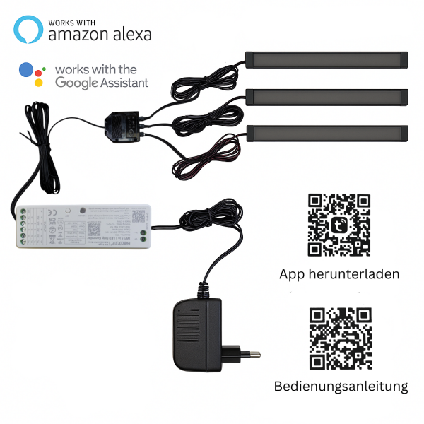 Lichtleiste für Akustikpaneele Warmweiß 3er Set-Sprachsteuerung-Steckernetzteil