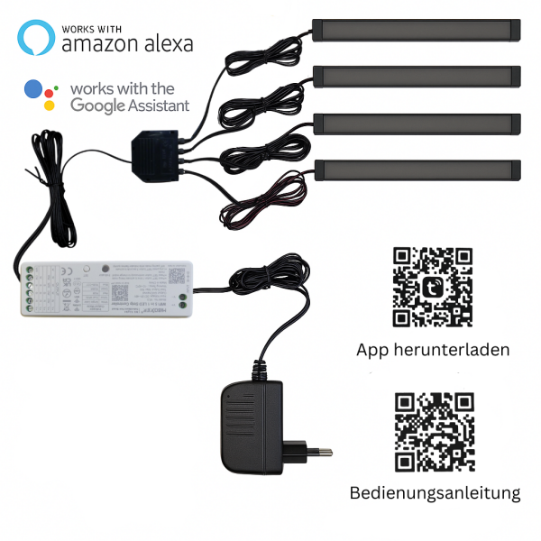 Lichtleiste für Akustikpaneele Warmweiß 4er Set-Sprachsteuerung-Steckernetzteil