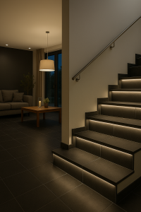 LED-Treppenprofil Mira elegantes Bodenprofil schwarz - silber