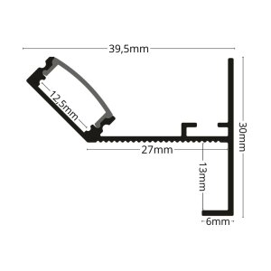 Technische Zeichnung BENDO biegbares LED Trockenbauprofil – Maße 57,3 mm Breite, 14,3 mm LED-Aufnahme, 13,1 mm Einbautiefe