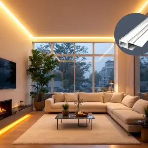 LED-Lichtprofil NIVA für Trockenbau – indirekte Deckenbeleuchtung im Wohnzimmer, modernes Aluminiumprofil für Wandmontage mit warmweißem Lichtakzent