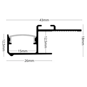 Technische Zeichnung LED-Lichtprofil NIVA – Aluminiumprofil mit Maßangaben für LED-Streifen im Trockenbau