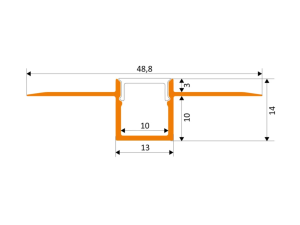 Technische Skizze LED Profil FEDA, Abmessungen 48,8 x 14 mm, für LED-Streifen bis 10 mm Breite