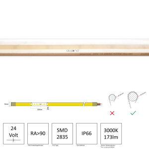 LED NEON Flex | wasserfester flexibler Lichtschlauch | 24 V | 12 Watt | 140 LED/M | 220 Lumen/M | IP65 | warmweiss  |  1m  | Anschlusskabel ca. 100 cm