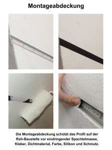 Montageabdeckung LED Profil Pleni 20 – Schutz der Einbauleiste im Trockenbau vor Spachtelmasse, Farbe, Kleber und Schmutz, einfache Anwendung und Entfernung
