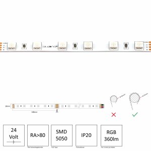 LED Streifen | 24 V | 14,4 Watt | 60  LED/M | RGB| IP20 |